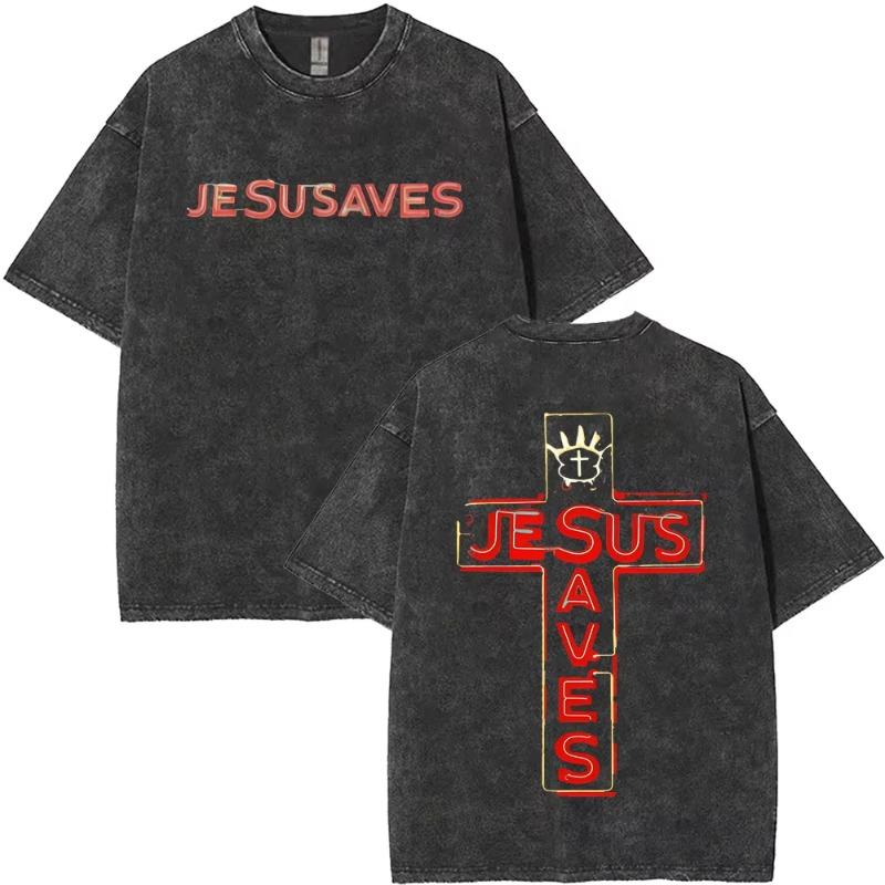 Křesťanské náboženské Ježíš Král slávy Oprané tričko Letní Pánské Dámské Módní Oversized Streetwear Pánské Vintage trička Topy