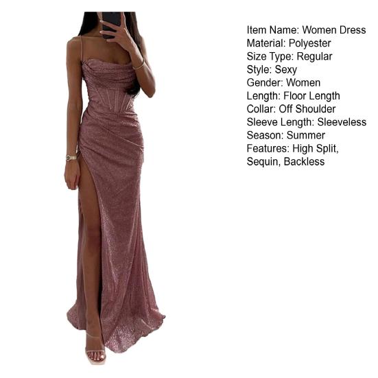 Abito Lungo Da Sera Con Paillettes E Scollo All'Americana - Senza Maniche Con Spacco Laterale - Vestito Aderente Per Festa, Ballo E Cerimonia - Verde Scuro
