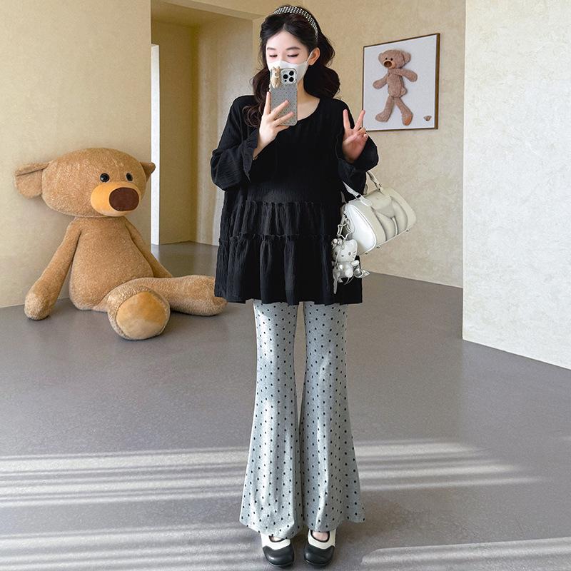 Spring 2026 Korean Lace Ruffle Maternity Top L