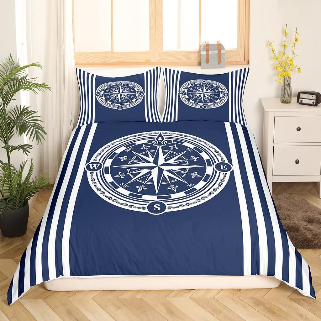 Nautical Sailboat King Queen Duvet Cover Coastal Sailing Boat Bedding Set Sea Adventure Comforter Cover Polyester Quilt Cover