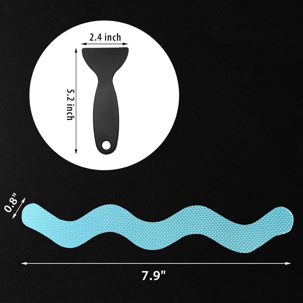 24PCS Bathtub Non Slip Stickers Blue Safety Anti Slip Shower Strips Adhesive Decals Scraper for Bath Tub Stairs Steps Floor Ladders with Premium