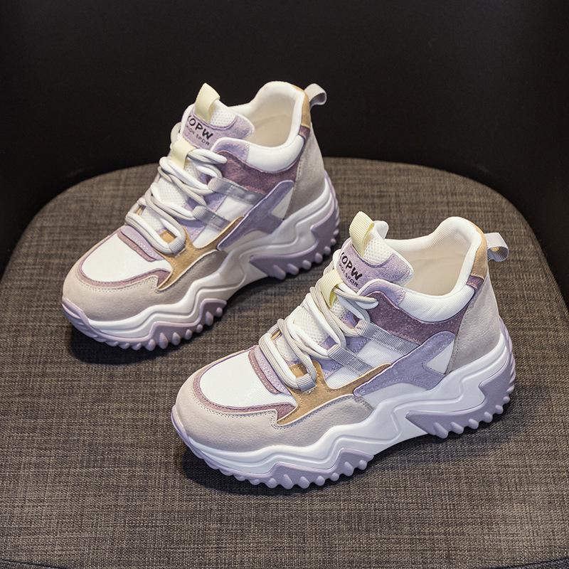 Mattes Leder innenliegende höhenerhöhende Dad-Schuhe 2025 Herbst Plateau Damenschuhe vielseitige lässige Mode höhenerhöhende Sport-Dad-Schuhe