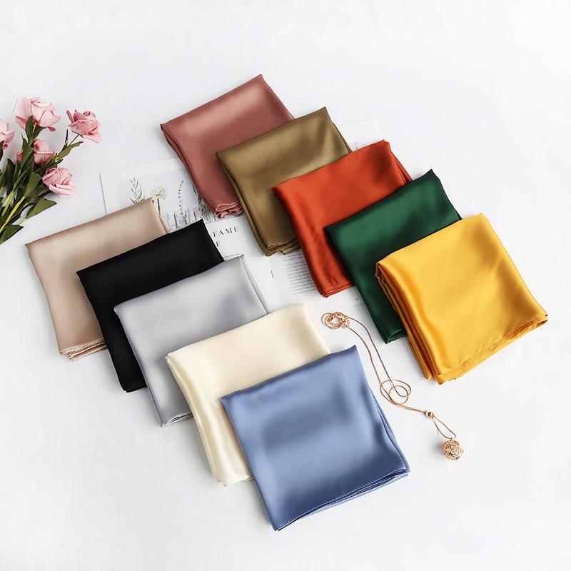 Solid Color 70 Small Square Scarf Silk Scarf Women'S Simple And Versatile Spring And Summer Professional Decoration Monochrome Small Scarf Scarf