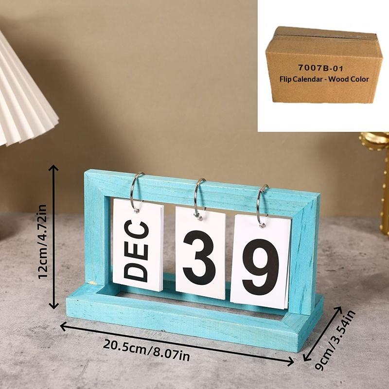 Wooden Perpetual Flip Calendar Simple Minimalist Design Desktop Ornament for Home Study Dorm Office Desk Decor