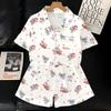 Summer Cartoon Cute Cold Silk Cool Short-Sleeved Suit Printed Pajamas Women'S Happy Bear Loungewear