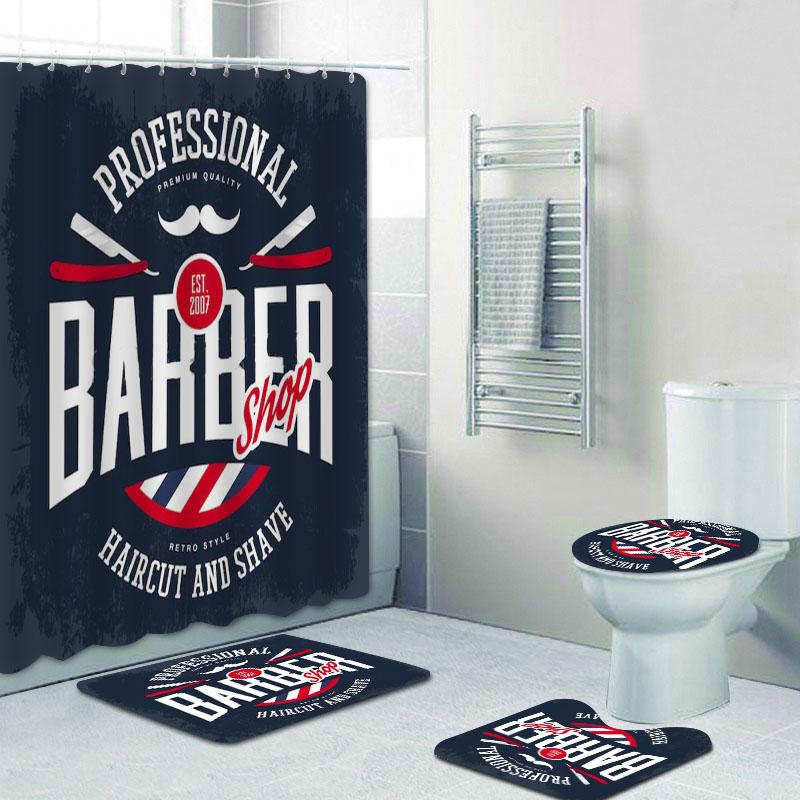 Vintage Barber Shop Shower Curtain Set For Bathroom Barber Shop Decor Toilet Bathtub Accessories Bath Curtains Mats Rugs Carpets