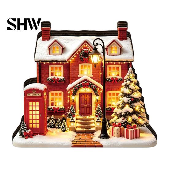 Durable Decorative Accents Christmas Glowing House Ornament, LED Wooden Tabletop Decor for DIY Craft Ornaments Holiday Village Display, Light Up Party