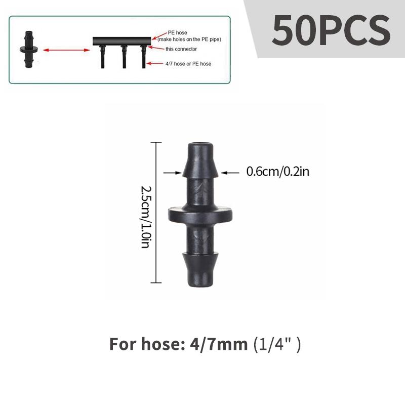 50PCS 4/7mm Hose Connector Tee Elbow Straight Connector Garden Water Pipe Joints Greenhouse Drip Irrigation System Fittings