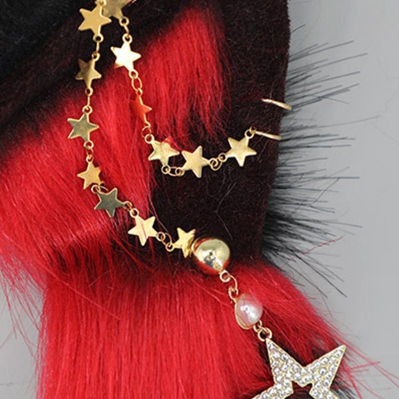 Wolf Ears Handmade Animal Furry Kitten Headband Star Tassels for Masquerade