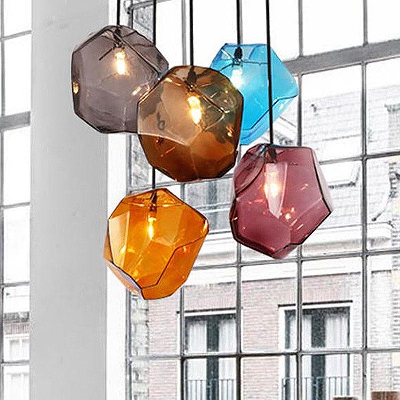 Prosty Nowoczesny Jednogłowicowy Szklany Żyrandol 18cm Sklep z Herbatą Mleczną Bar Restauracja Kolorowy Kamień Kryształ Lodu Żyrandol Gorąca Sprzedaż