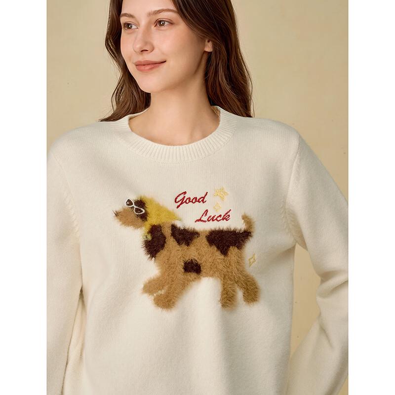 INMAN Women's Embroidered Puppy Knit Sweater