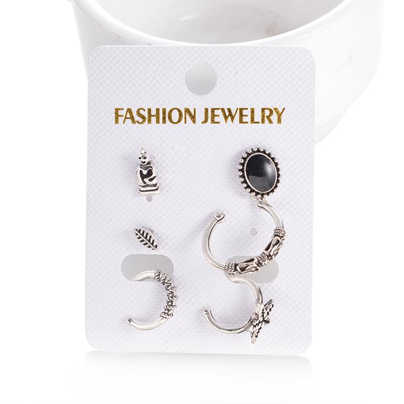 6 Pair Women Bohemian Style Pentagram Leaves Earring Set