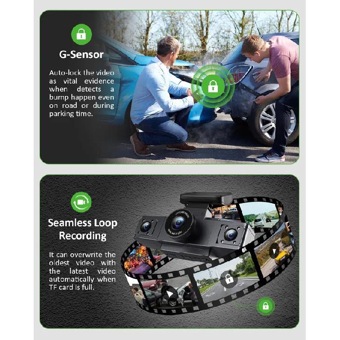 3 Channel Dash Cam Video Recorder Three Lens Car Camera with Rear View DVR 24H Parking Monitor Black Box Car Accessories