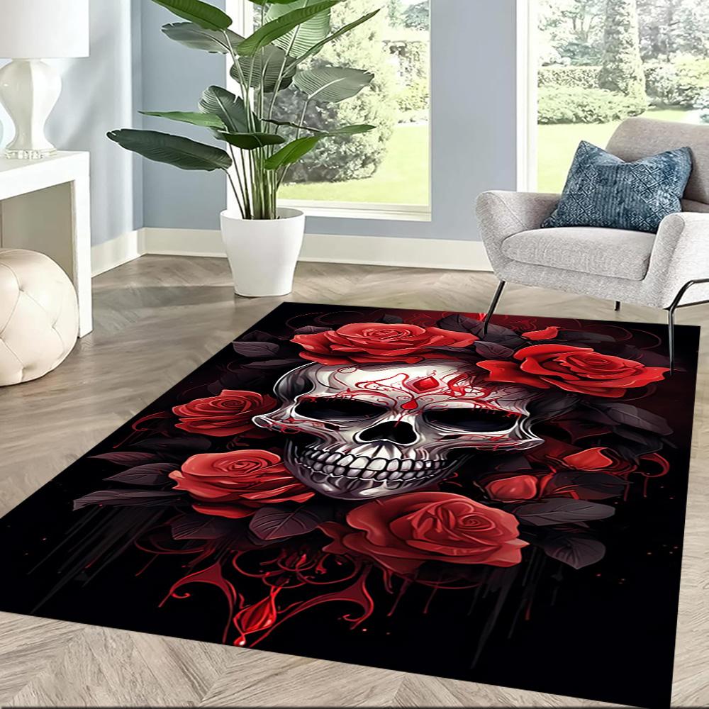 Skull With Headphones Artwork Floor Mats for Living Room, Bedroom and Room Decoration Are Suitable for Gifts.