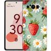 Luxury Phone Case For Google Pixel 10 9 8 9A 8A 7 7A 6 Pro XL 6A 5G Black Soft Back TPU Cover Summer Strawberry Flowers Print