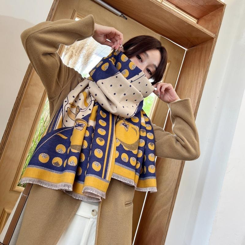 High-value Boutique Imitation Cashmere Scarf, Female Persimmon Ruyi Gift Shawl, Warm In Winter, Thick Mother Scarf