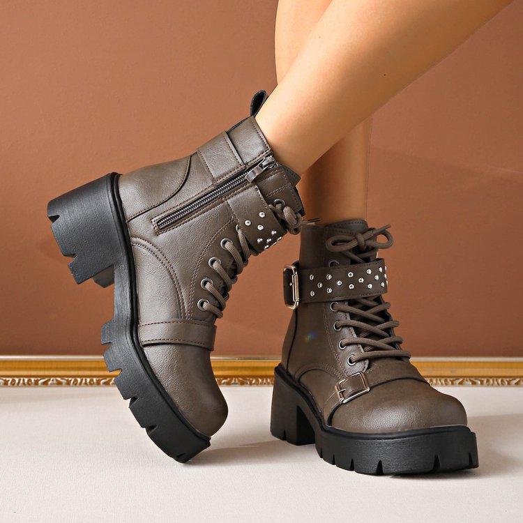 Large Size Locomotive Boots Women's Autumn and Winter New Lace-up Fashion Medium Tube Martin Boots Snow Boots Women