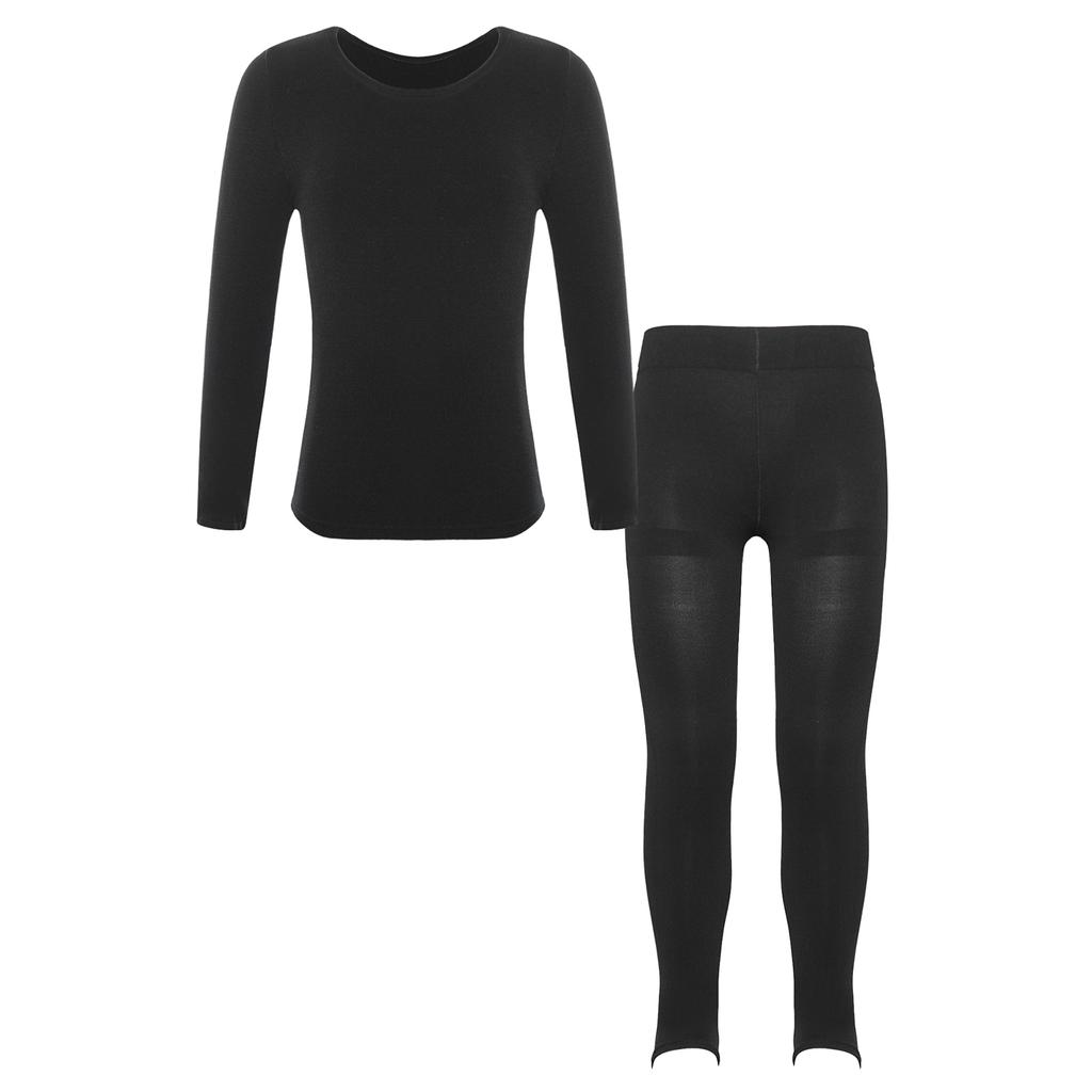 Girls Thermal Underwear Set Kids Base Layer Top and Leggings Set Dance Training Costume
