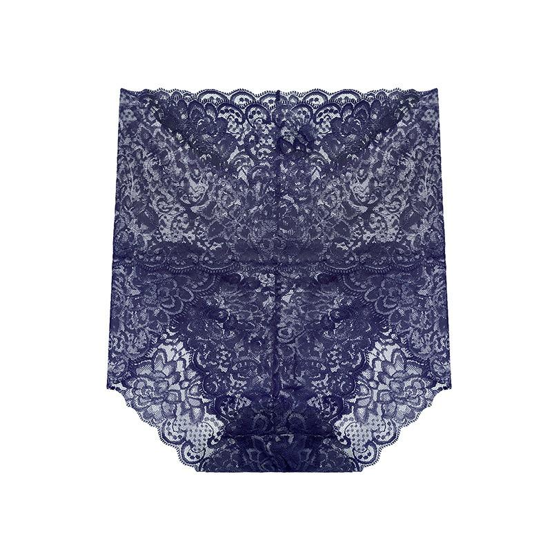 

Модные женские трусики с высокой талией больших размеров кружевные сетчатые с цветочным узором прозрачные трусы нижнее белье однотонные бесшовные трусы линжери 2XL темно-синий