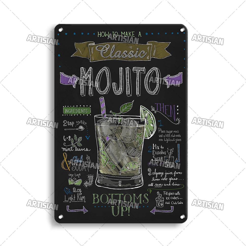 Mfoever Tin Sign Vintage Cocktail Recipe Metal Tin Sign Retro Bar Drink Menu Wall Art Decor for Pub Bar Man Cave Kitchen Rustic Iron Painting Pla