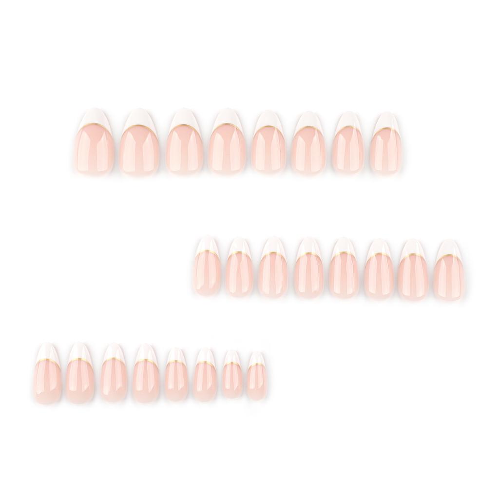 Hot-selling Simple French White Edge Wearing Nail Short Almond Wearing Nail Piece Golden Curve Nail Art Fake Nail