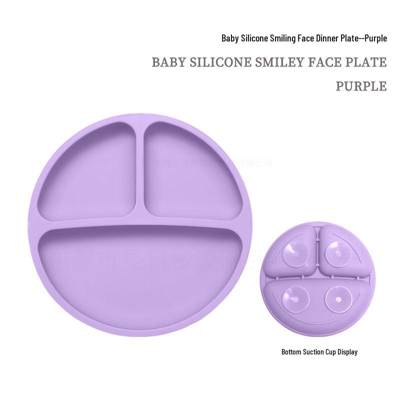Children's Silicone Smiley Face Divided Meal Plate - Drop-Resistant, Three-Compartment Training Tableware
