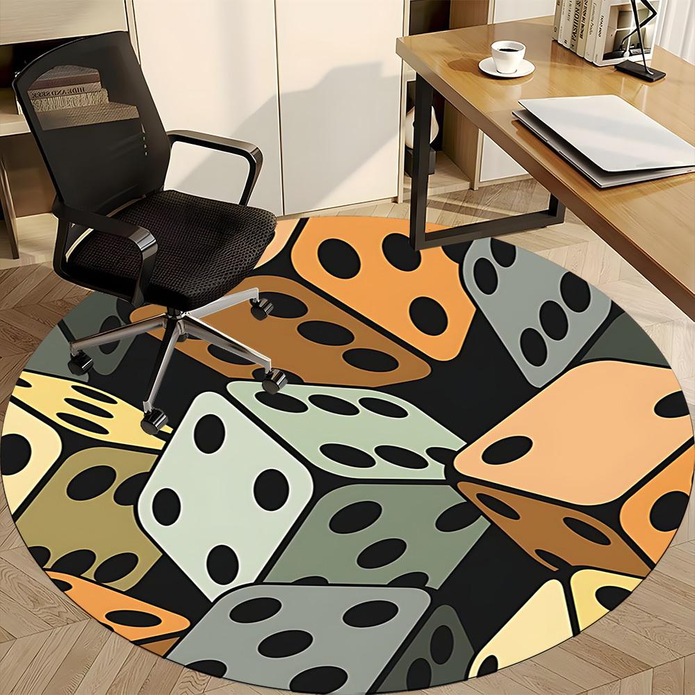 1pc Dice Pattern Office Round Area Rug,  Mat Suitable ForOffice, Under Office Chairs Bedroom Living Room Home Decor, Room Deco