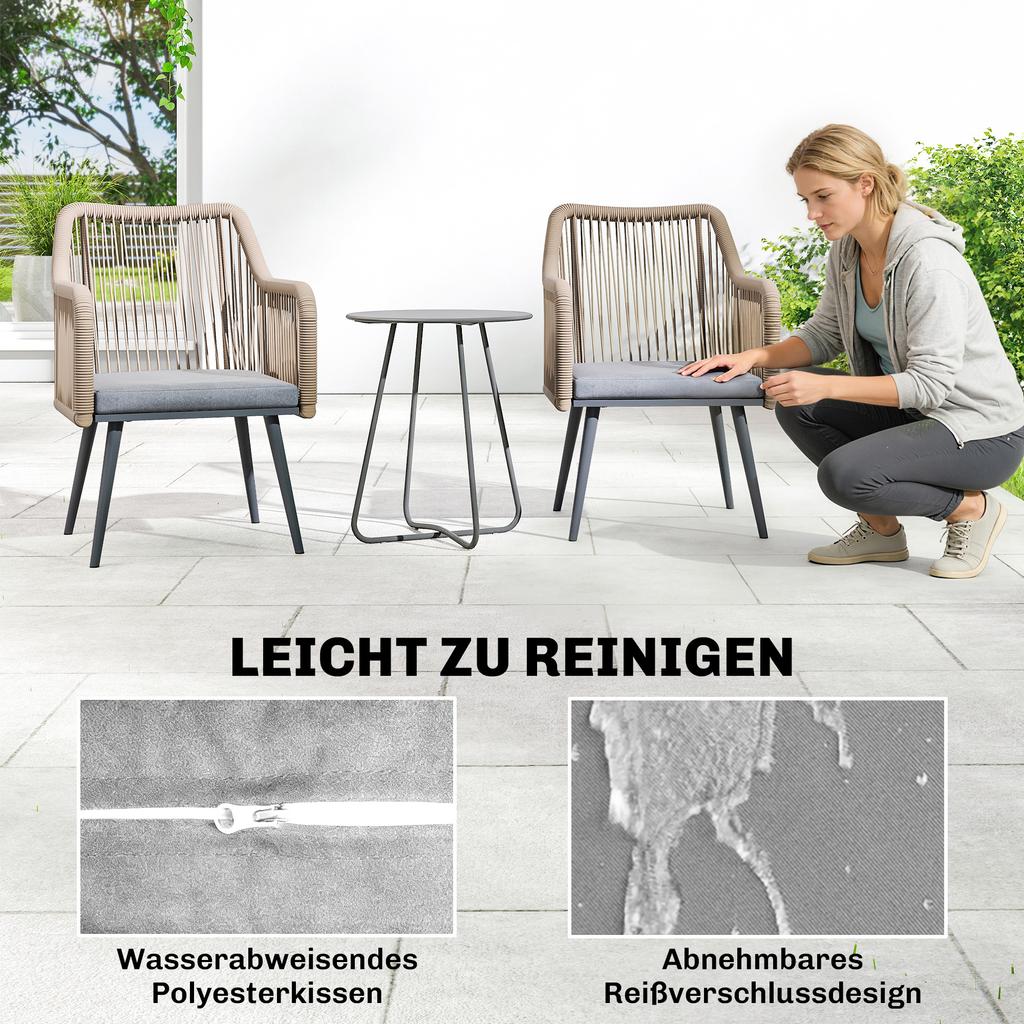 Garden Chair Set of 2 Weatherproof Garden Chairs with Armrest Seat Cushion Metal Frame up to 120 kg Load Capacity Light Grey