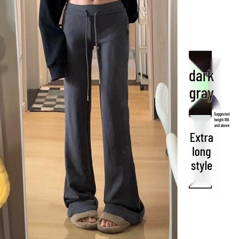 

Женские 2024 Темно-серые Слегка расклешенные Утягивающие Широкие эластичные Повседневные спортивные штаны L [105-120]