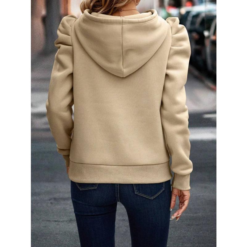 2025 Autumn Winter New Polo Hoodie Solid Color Long Sleeve Fashion Stacked Sleeve Casual Comfortable Women's Hoodie