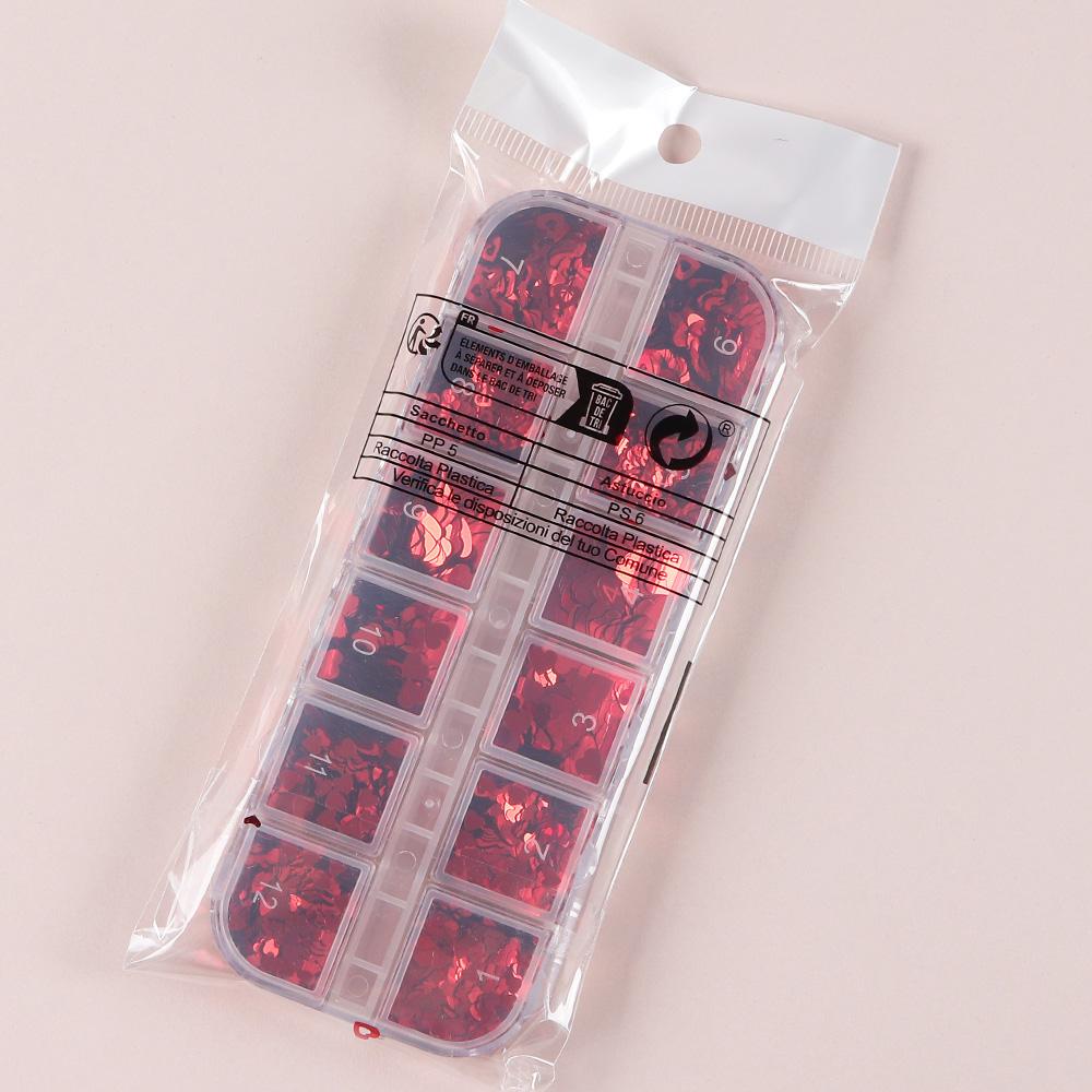 12 Gitter Valentinsrot Liebesherz Pailletten Nailart Flocken Kreuze Dekoration für Gel-Maniküre Zubehör Nagelstylist Zubehör