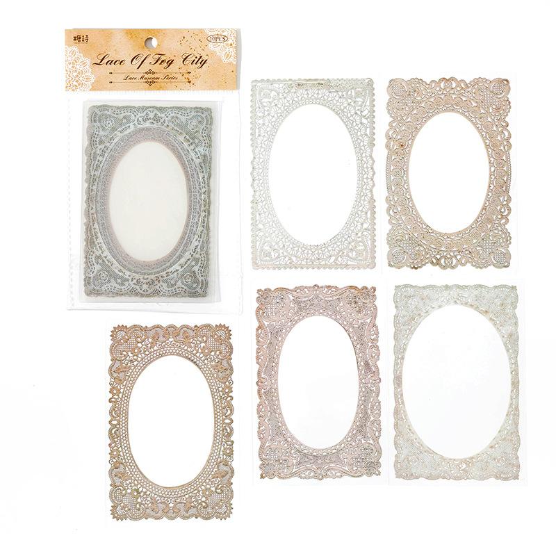 10-Sheet Premium Big-size Clear Lace Border Stickers, Elegant Hollow Lace Edges with Transparent Effect