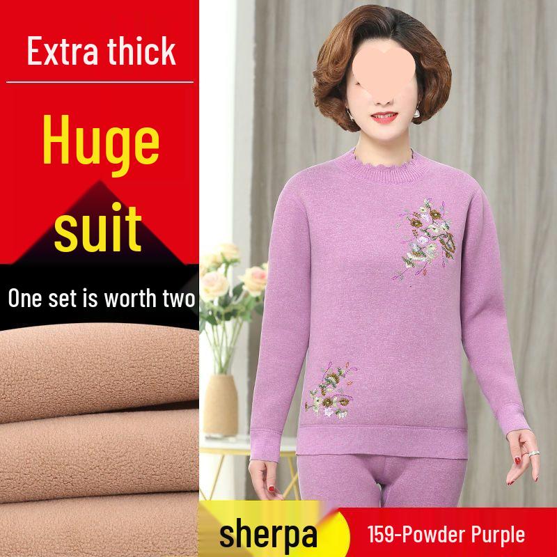 Extra Thick Fleece-Lined Women's Thermal Underwear Set for Middle-Aged and Elderly - Plus Size Quick Heat for Autumn & Winter