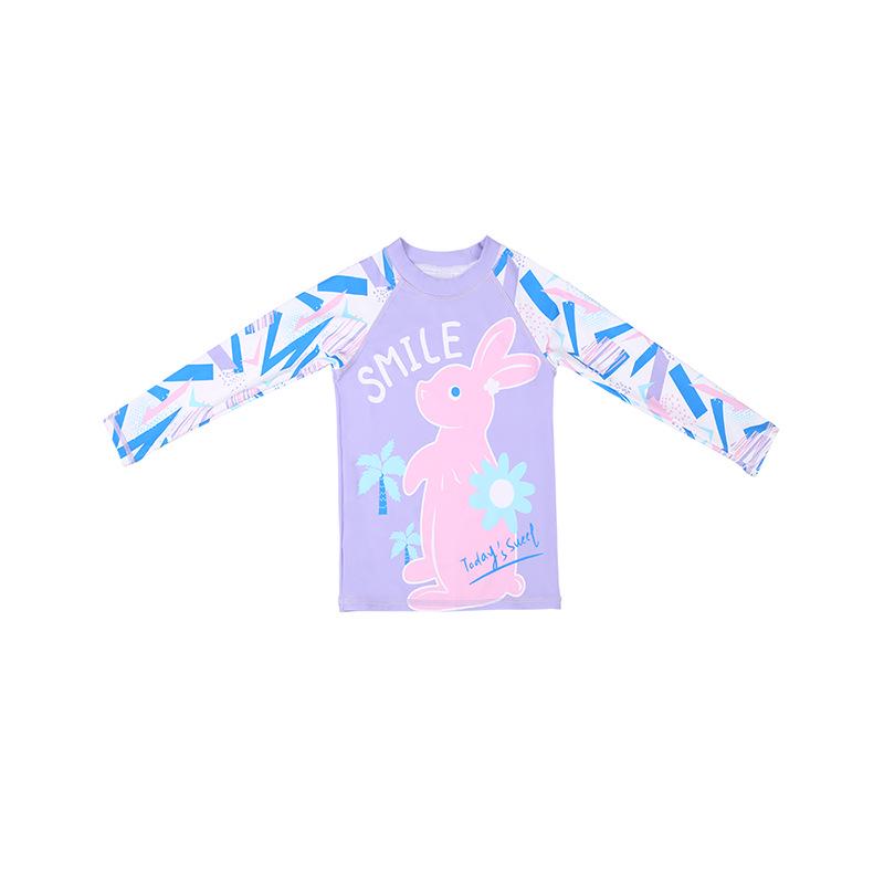 Girls' Two-Piece Long Sleeve Sporty Swimsuit with Rabbit Design and Sun Protection