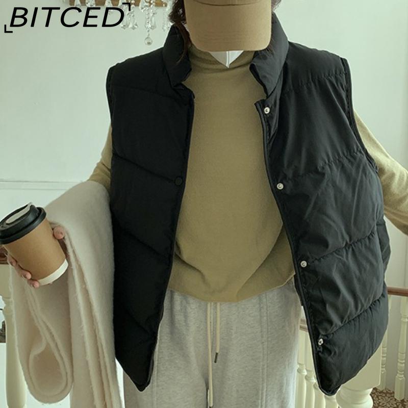 BITCED Down-Filled Cotton Vest for Women Stand-Up Collar, Short-Length Autumn/Winter Loose-Fit Cotton Jacket Lightweight Vest Outerwear