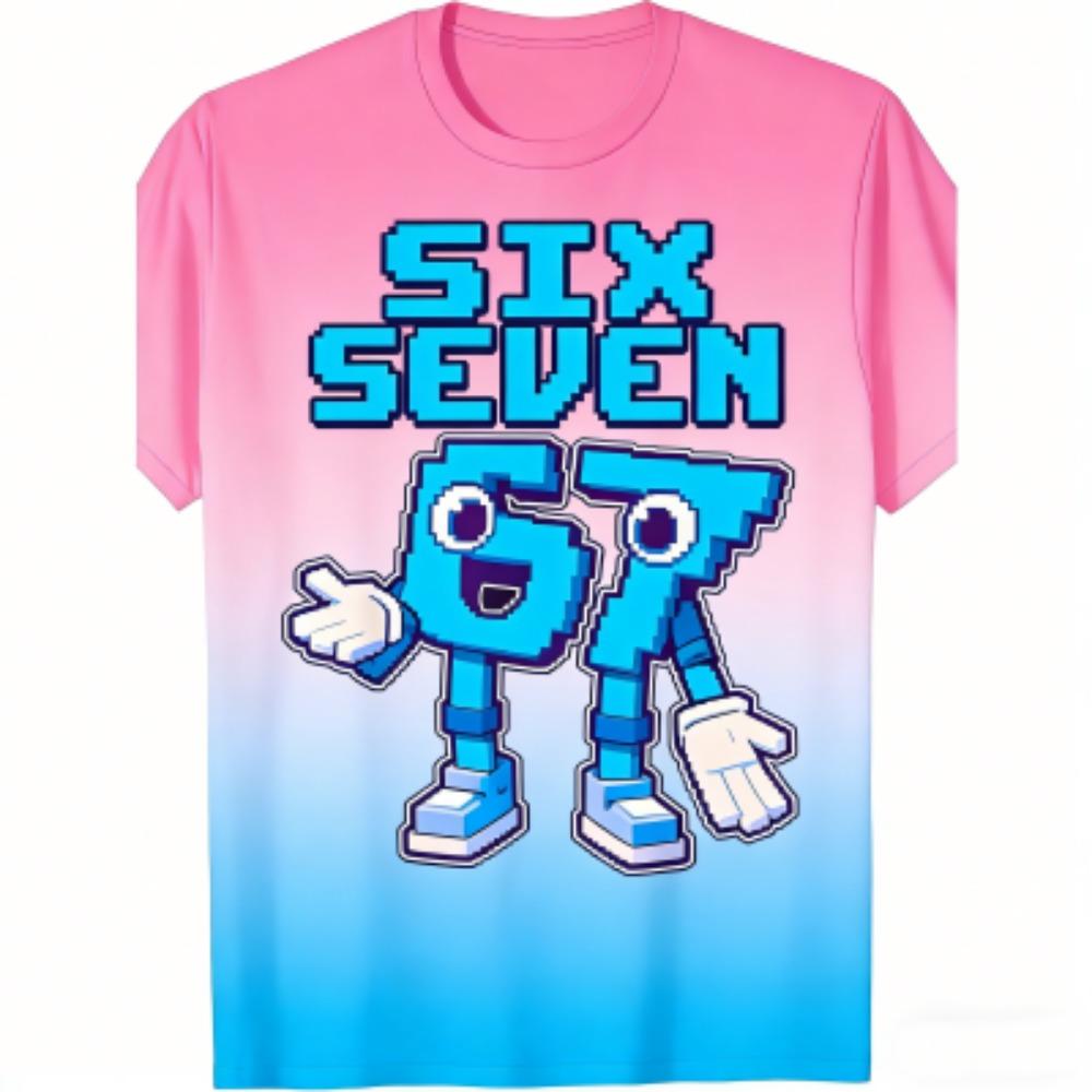 Sommer Mode Cartoon Sechs Sieben 67 Aufdruck Kinder T-Shirts Sommer Street Kurzarm Outdoor Freizeit Oberteile für Jungen und Mädchen T-Shirts Top