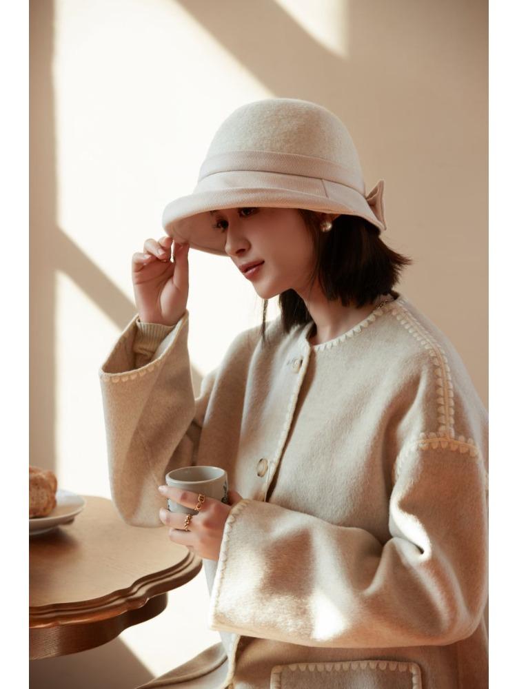 Autumn and Winter Warm Elegant Woolen Basin Hat Retro Bucket Hat Spring and Autumn Windproof Perfect for Cold Weather, Winter Headwear