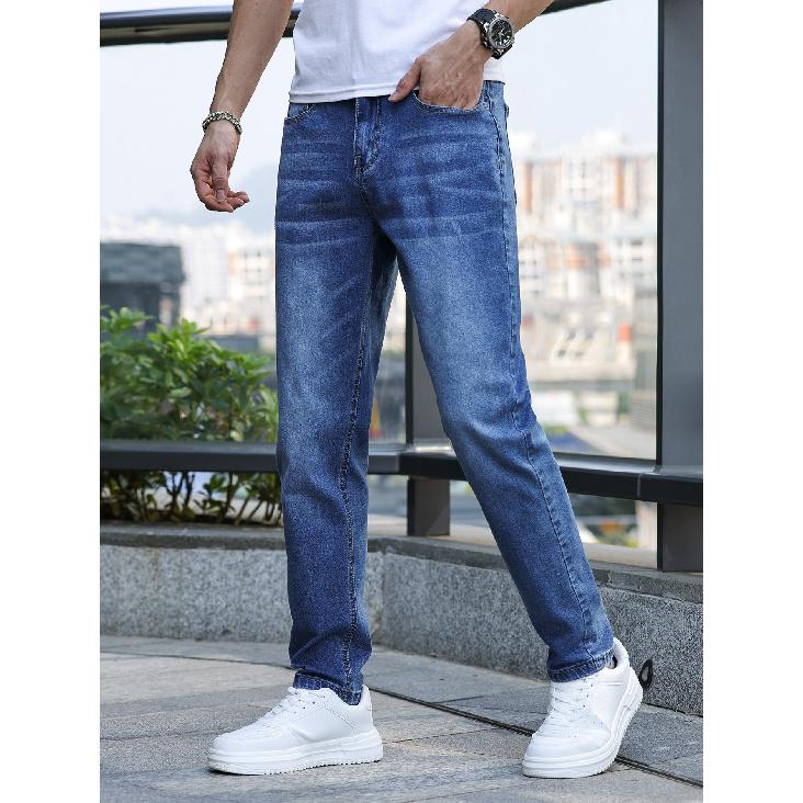 2026 High-Quality European And American Men S Stretch Slim Fit Jeans M синий