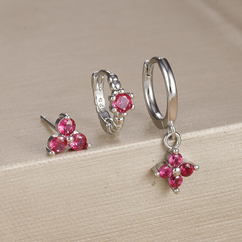 3PCS Fashion Gold Plated Chain Zircon Hanging Earrings Set for Women Stainless Steel Punk Flower Dangle Earring Piercing Jewelry