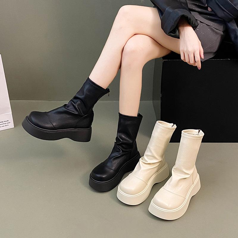 Short boots women's 2025 autumn and winter new versatile solid color Martin boots muffin thick-soled autumn thin boots short boots children