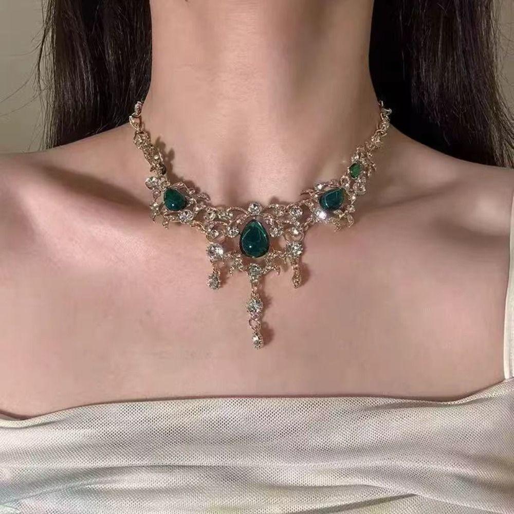 Multifunction Green Crystal Jewelry Set Korean Style Sparkling Necklace  Wedding