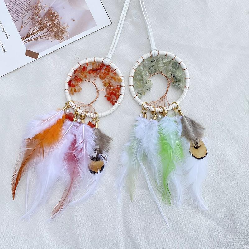 Dream Catcher Hand-woven Feathers Wind Chimes Tree of Life Crystal Stone Car Pendant Bedroom Hanging Ornaments Home Decorations