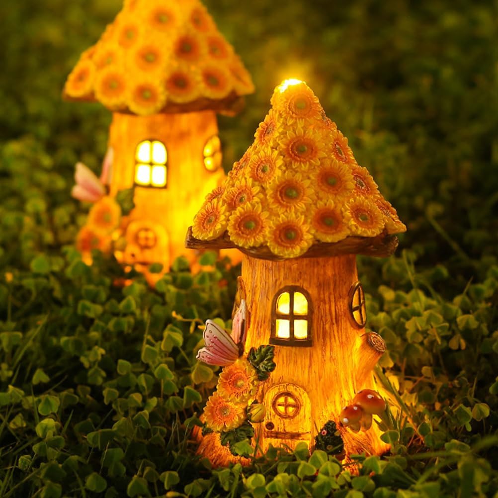 

Angoily Солнечный сказочный домик, Садовый декор на солнечной энергии из смолы, Креативное украшение ландшафта для двора, патио и лужайки, Ландшафт, Сказочный сад