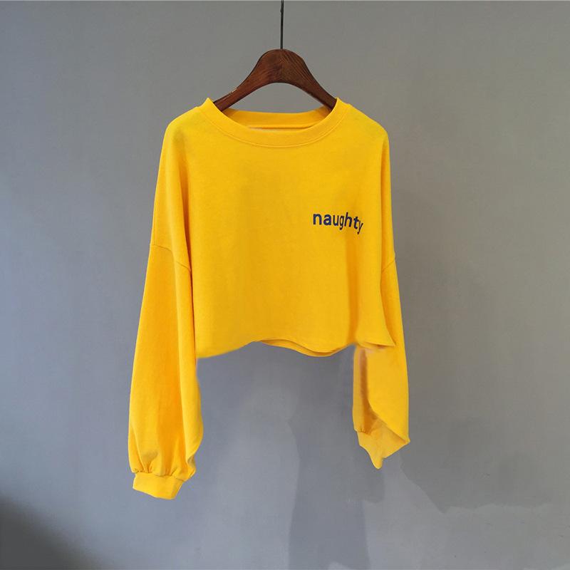 

Loose and thin round neck short sweater women s spring clothes, Korean versatile thin top female student coat tide XXL жовтий
