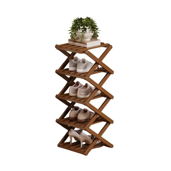 Wooden Folding Shoe Rack No Assembly 2/3/4/5/6/7 Tiers Bamboo Corner Shoe Rack Hallway Entryway Small Space Shoe Organizer Shelf