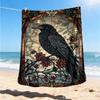 1pc Stained Glass Raven Throw Blanket Polyester Fiber, Lightweight Flannel, Soft & Warm, All Season Use for Outdoor, Camping Digital Print