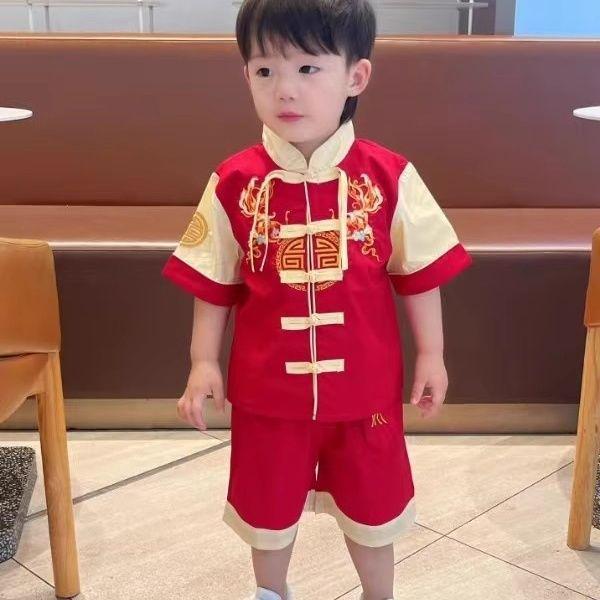 

One-Year-Old Baby Hanfu Tang Suit - Autumn Chinese Style Set for Boys First Birthday 100