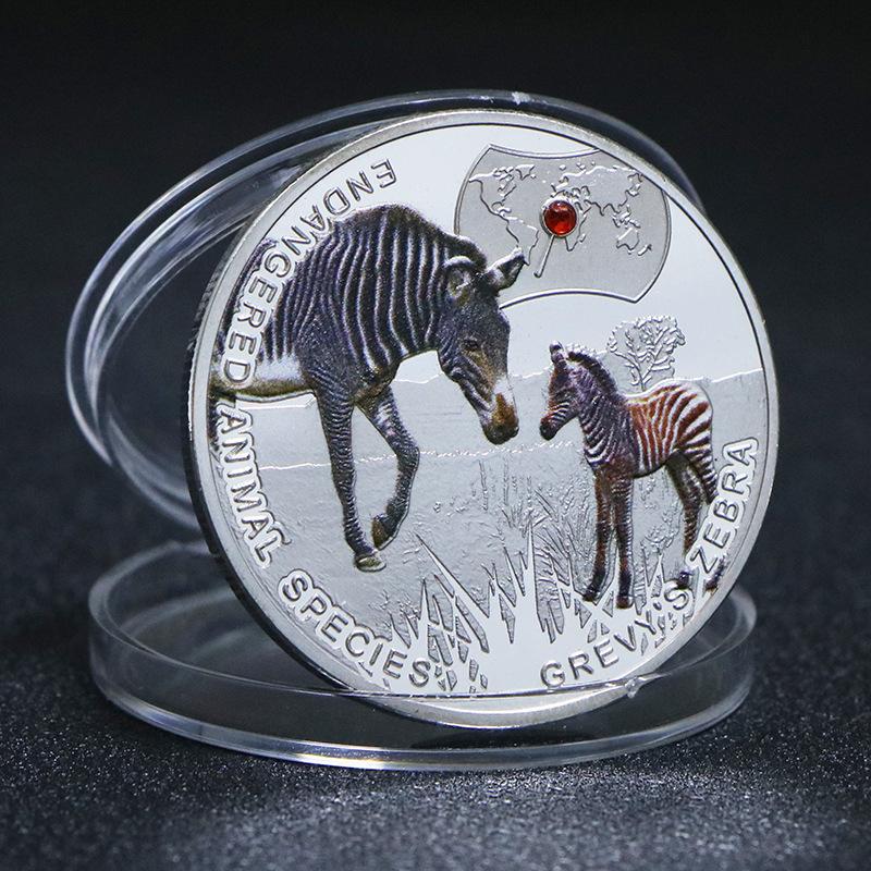 Zambia Tiermünze, Afrika, Gedenkmedaille für gefährdete Tiere, Leopard, versilbert, mit Diamanten besetzt, kreative handgefertigte Münze