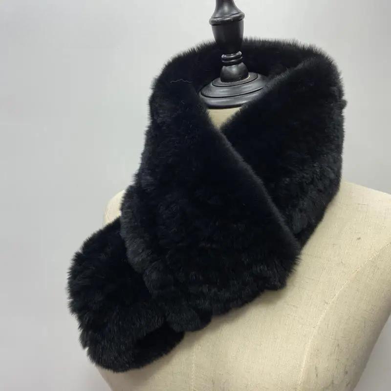 Women Long Ring Scarf Real Rex Rabbit Fur Knitted Neck Warmer Winter Stylish Warm Ring Scarves
