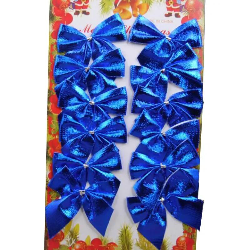 New 12Pcs/set 6cm Christmas Bowknot Decorations For Home Satin Ribbon Bows Christmas Tree Ornaments New Year Navidad Party Decor